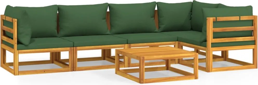 vidaXL Set mobilier de grădină cu perne verzi, 6 piese, lemn masiv