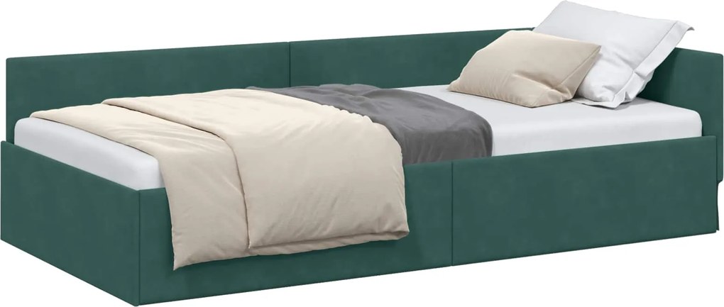 vidaXL Cadru de pat colțar Verde închis 90 cm x 200 cm Catifea