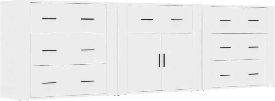 vidaXL Servante, 3 piese, alb, lemn prelucrat