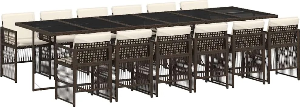 vidaXL Set mobilier de grădină, 13 piese, maro, cu perne, poliratan