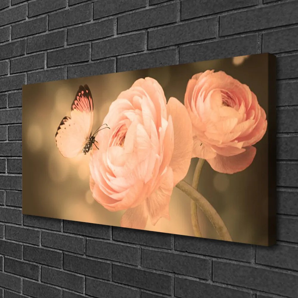 Tablou pe panza canvas Butterfly Trandafiri Natura Bej