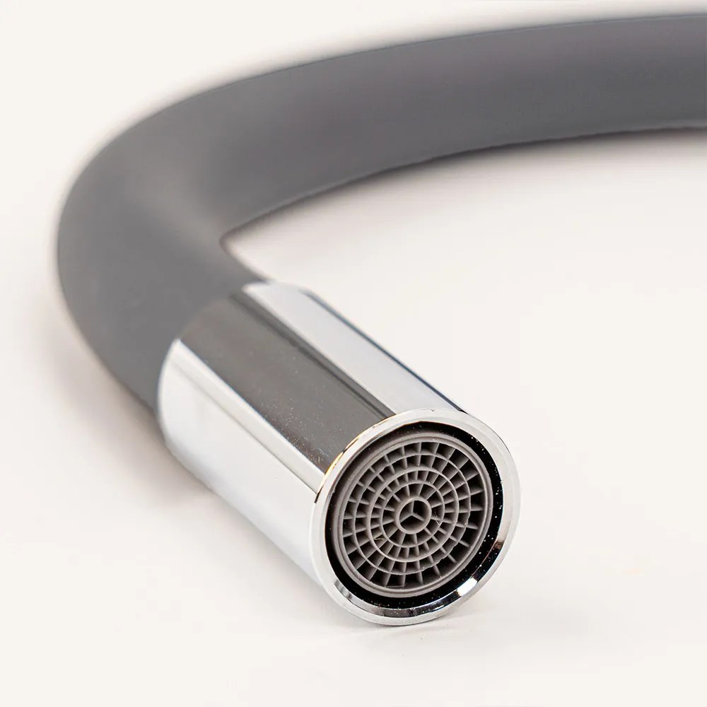 Robinet mixer pentru chiuvetă cu piedestal Corin cu gura de scurgere flexibilă gri