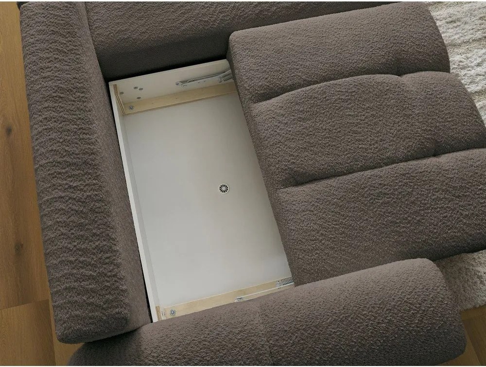 Colțar maro extensibil/cu spațiu de depozitare cu tapițerie din țesătură bouclé (cu colț pe partea dreaptă/cu șezlong) Roxelane – Bobochic Paris