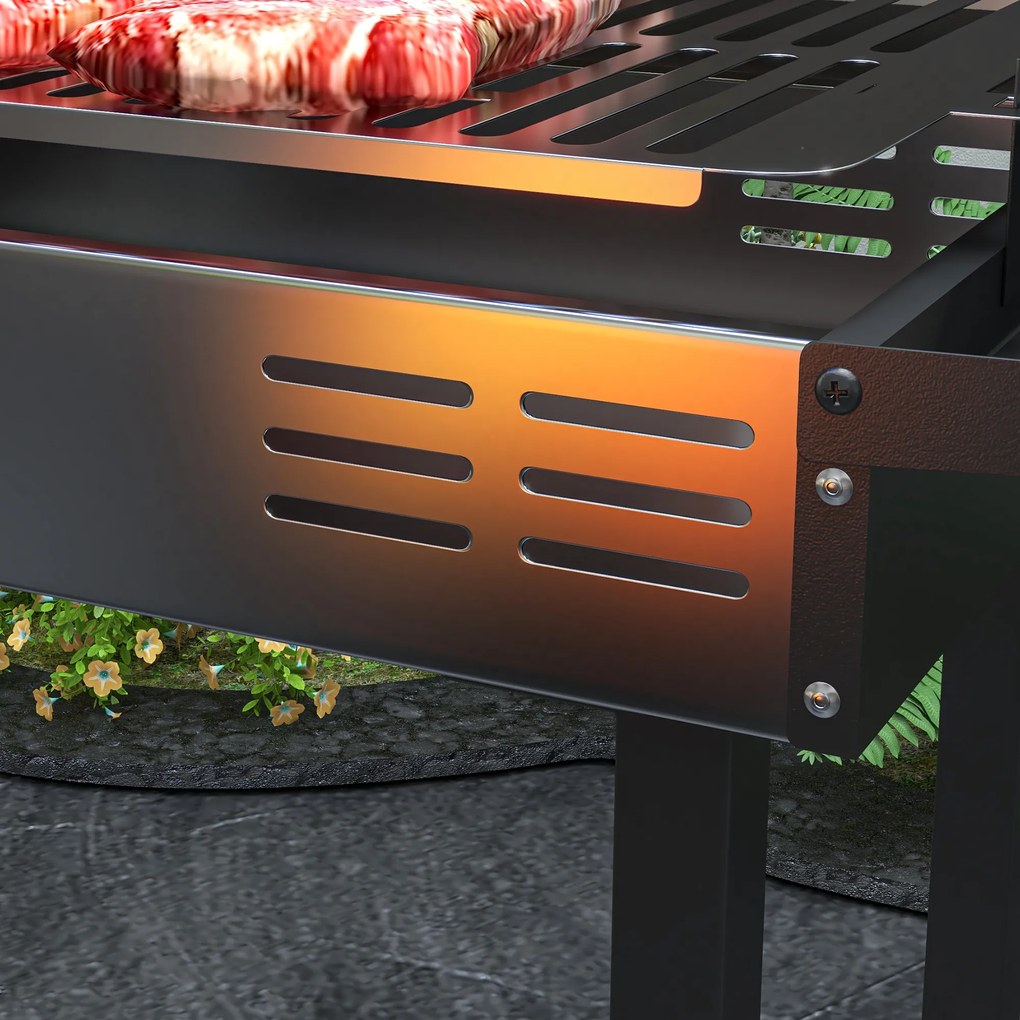 Outsunny BBQ Rotisserie Grill Charcoal Split Roaster for Chicken Turkey 3-Level Grill Grate, Storage Shelves, Stainless Steel | Aosom Romania