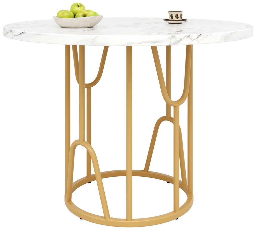 Masă rotundă pentru 4 persoane, Alb+Auriu | Aosom Romania