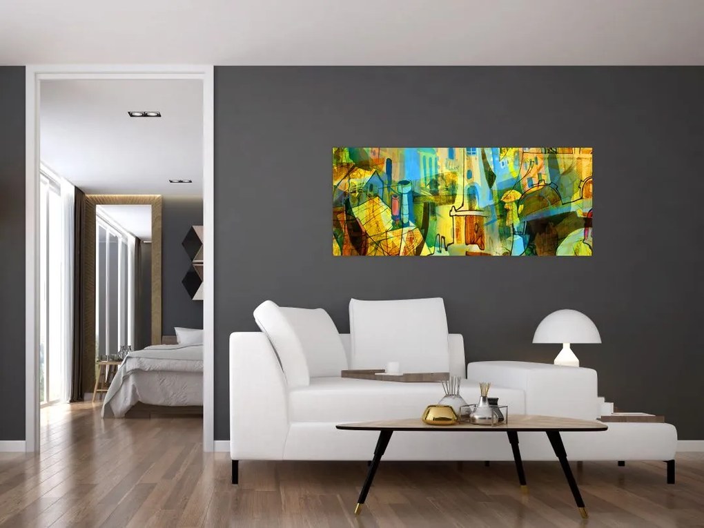 Tablou - Arhitectură, abstractizare cubistă (120x50 cm)
