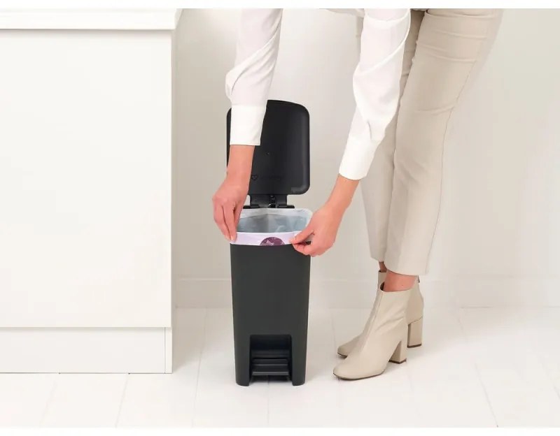 Cos de gunoi cu pedala Brabantia StepUp 1008476, 10 L, Materiale ecologice, Deschidere mare, Gri Inchis