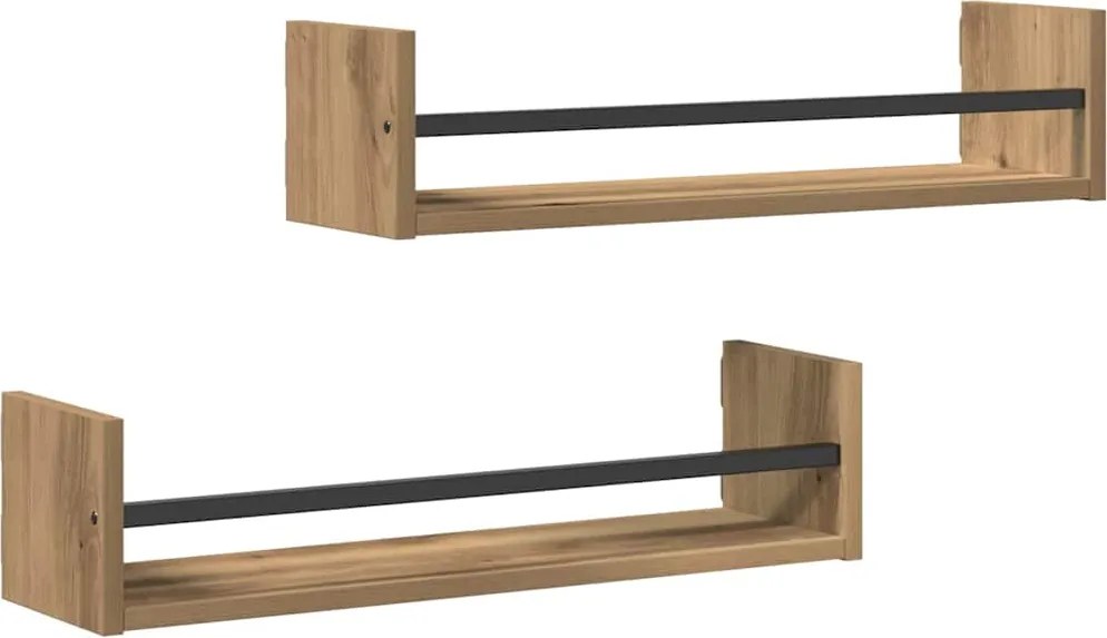 vidaXL Raft de perete Pe perete 2 pcs Stejar Artizanal 60 x 16 x 14 cm