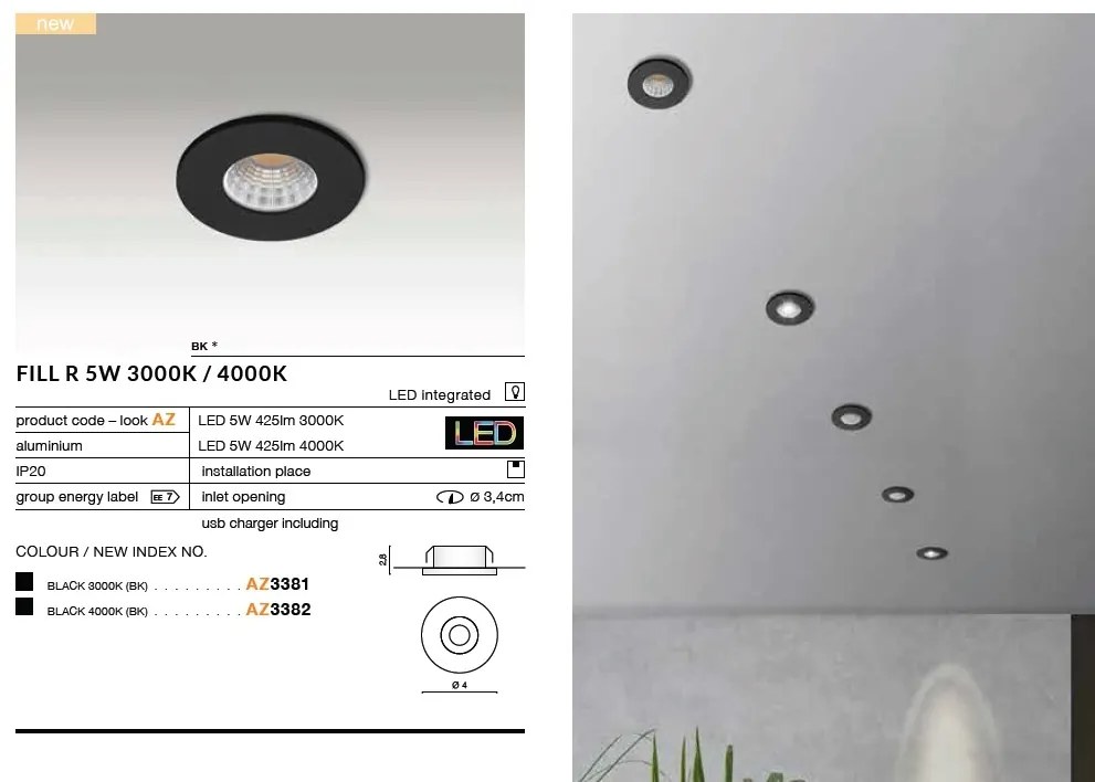 Spot LED incastrabil de tavan/plafon FILL R 4000K ZZ AZ3382