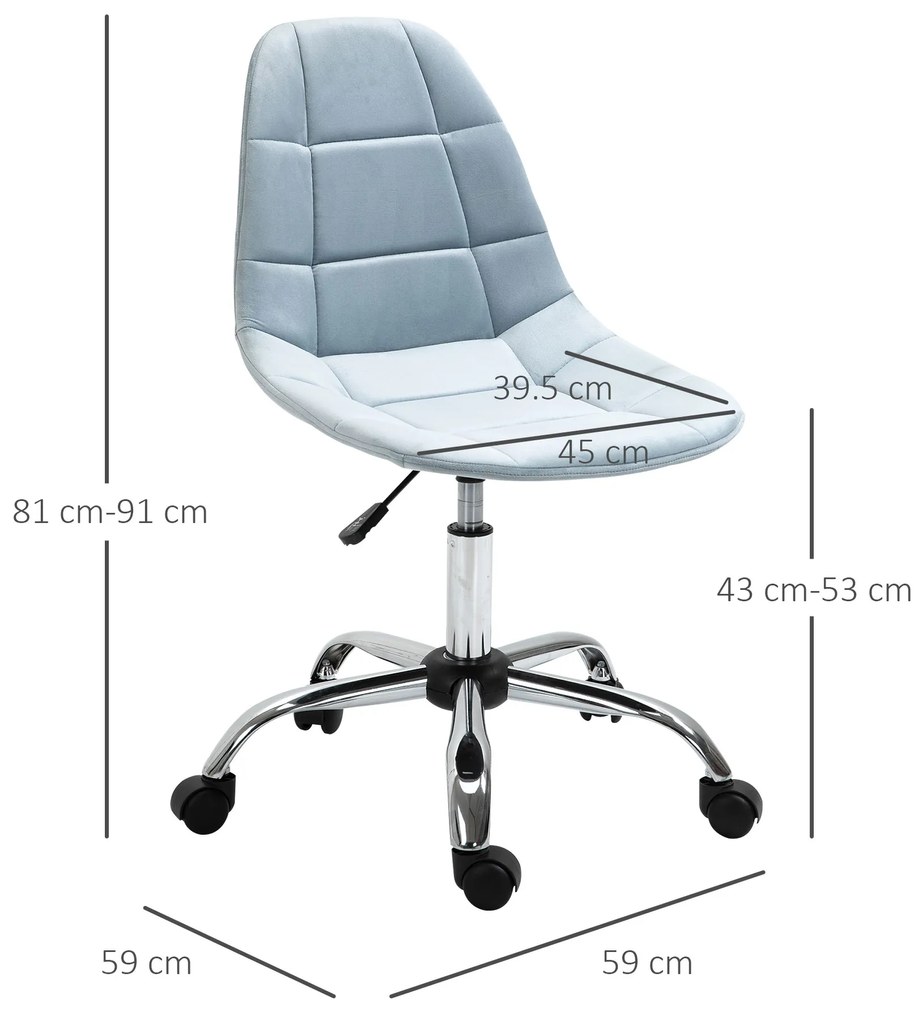 Vinsetto Scaun Rotativ pentru Birou Design Ergonomic și Ajustabil Fără Cotiere Albastru 59x59x81-91cm | Aosom Romania