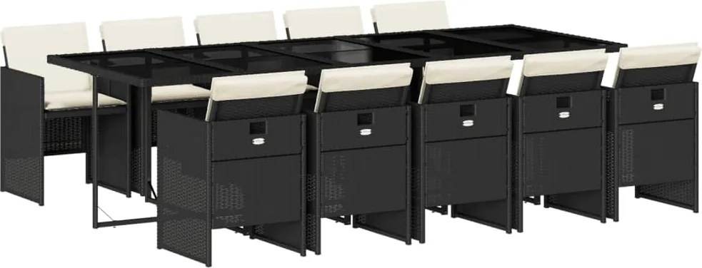 vidaXL Set mobilier de exterior cu perne, 11 piese, negru, poliratan