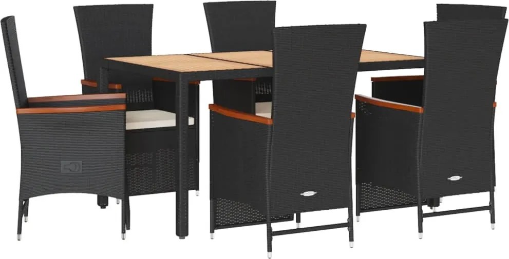vidaXL Set mobilier de grădină cu perne, 7 piese, negru, poliratan