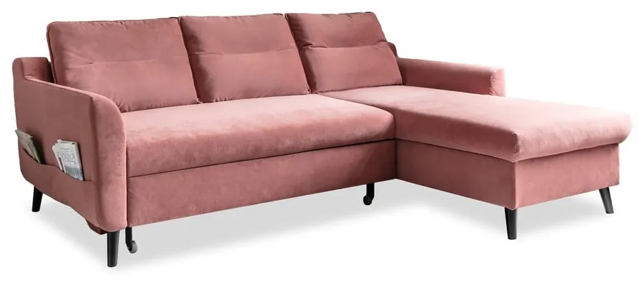 Colțar extensibil din catifea cu șezlong pe partea dreaptă Miuform Stylish Stan, roz