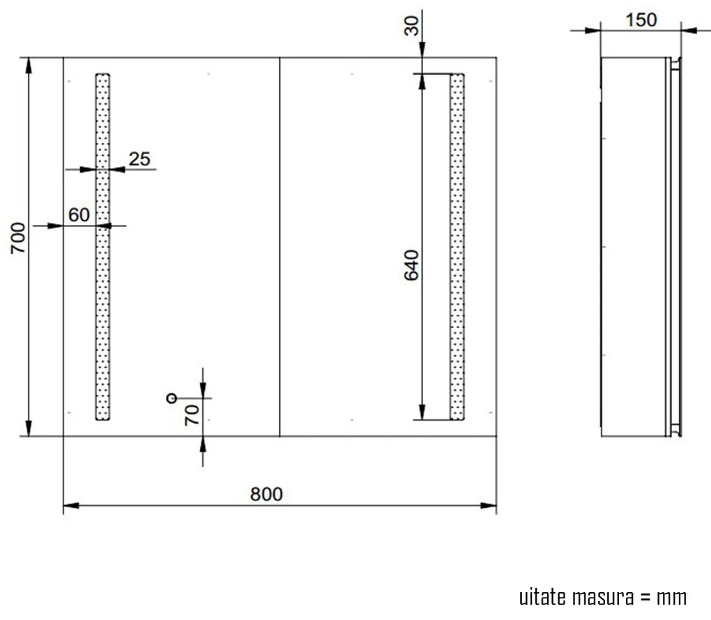 Oglinda baie cu dulap din Aluminiu, sistem iluminare LED, IP44, 80x70x15cm, D4214, Functie Dezaburire, Butoane Touch