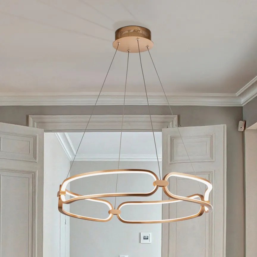 Lustra LED suspendata design ultra-modern, dimabila cu telecomanda, 60cm Colette auriu roze