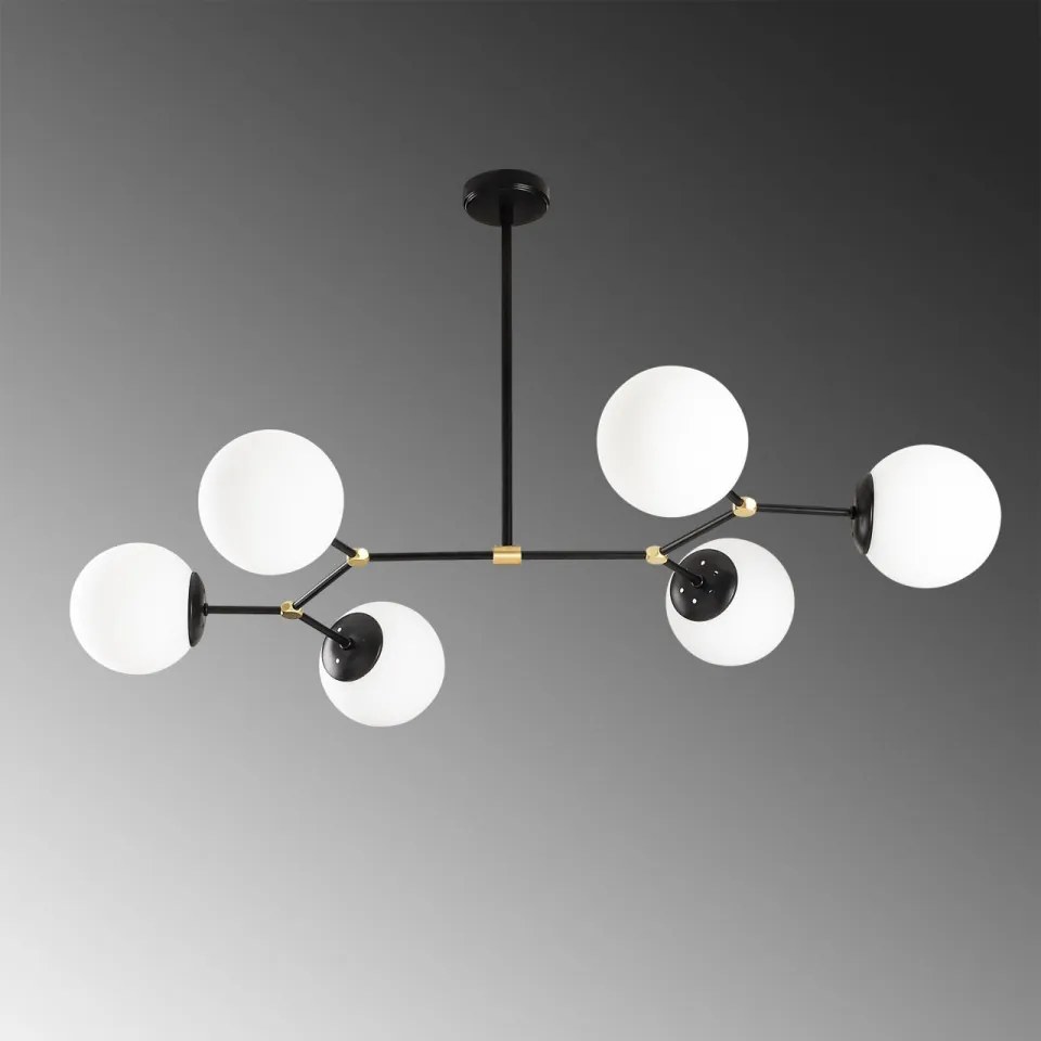 Lustra 6 Becuri Damar - 6321, Soclu E27, Max. 40W, Culoare Negru / Alb