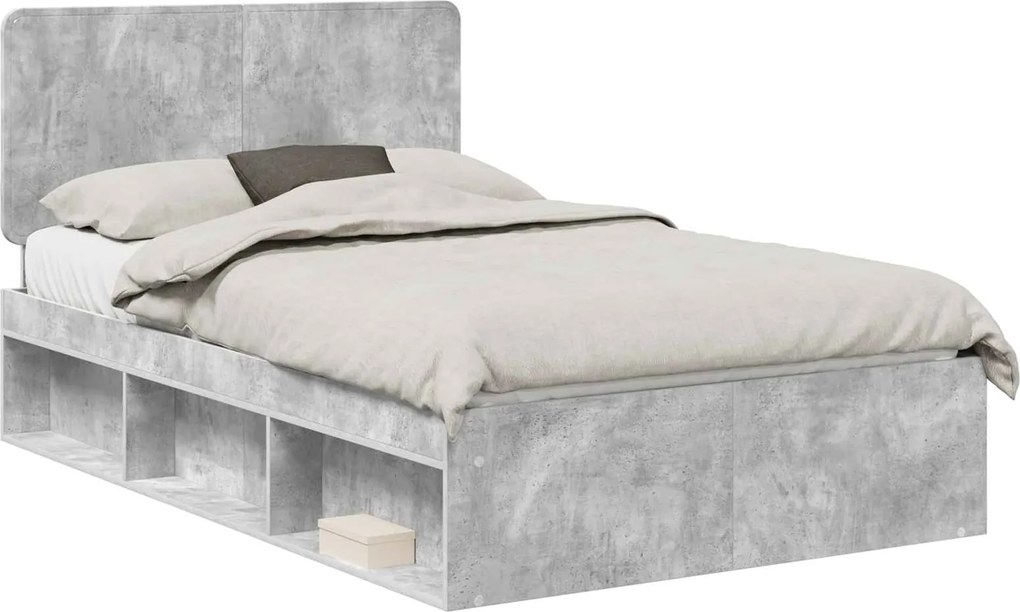 vidaXL Cadru de pat cu headboard Beton 120 x 200 cm Lemn de pin masiv