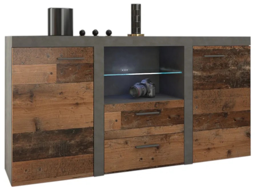 Expedo Comodă KLOK 2F 2S, 156x82x40, old style/matera + LED