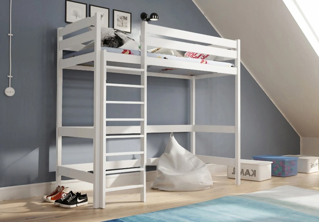 Pat Samio 80x190 copii supraetajat - culoare alb