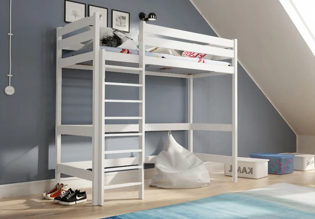 Pat Samio 80x190 copii supraetajat - culoare alb