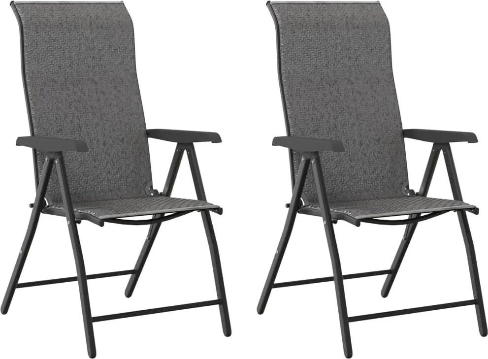 vidaXL Scaune Rabatabile De Gradina 2 buc., gri, poliratan