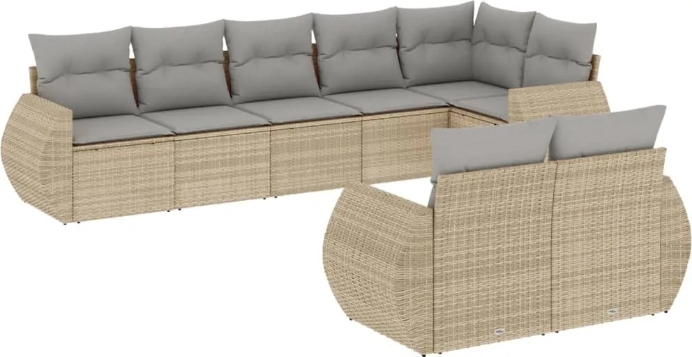 vidaXL Set canapele de grădină, 8 piese, cu perne, bej, poliratan