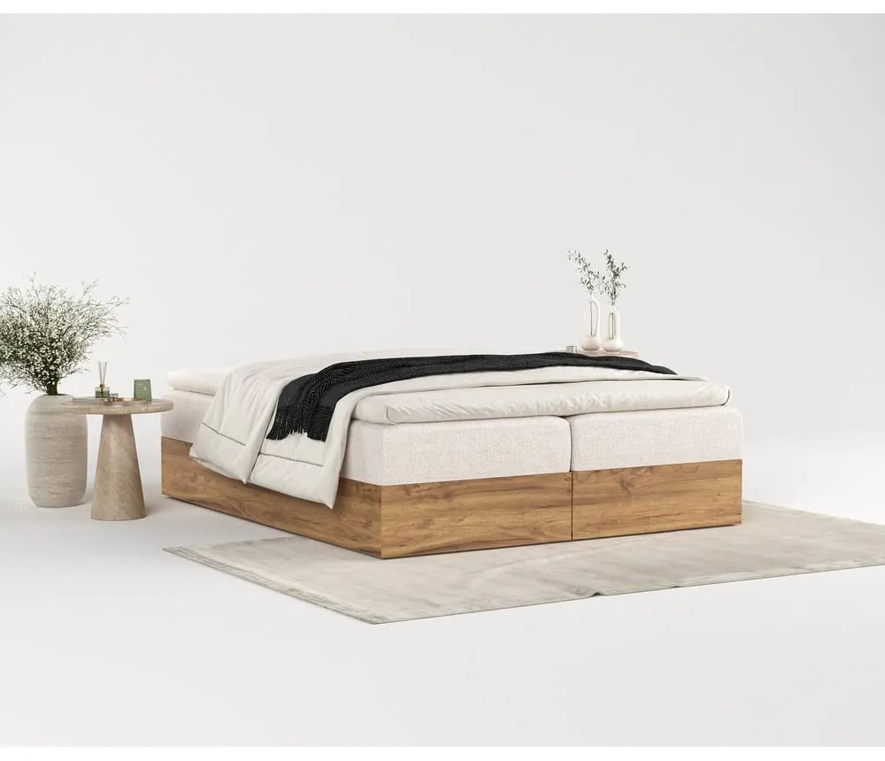 Pat boxspring bej/în culoare naturală cu spațiu de depozitare 140x200 cm Faro – Maison de Rêve