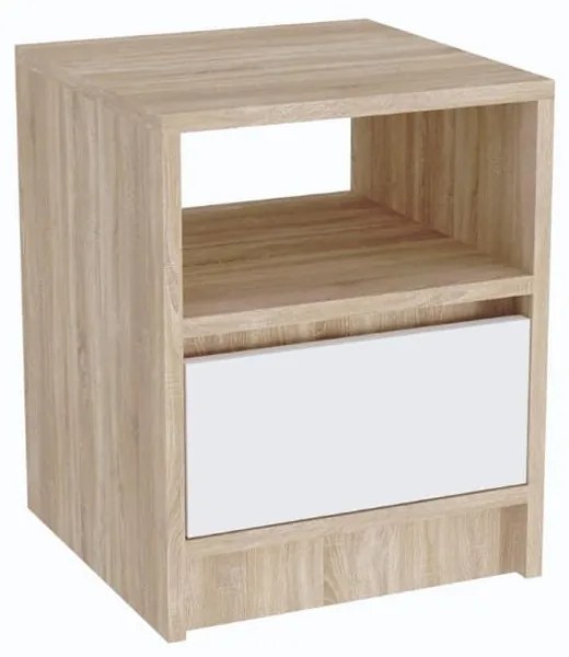 Noptiera Rita, 40x40x50 cm, 1 sertar, culoare sonoma/alb, pal