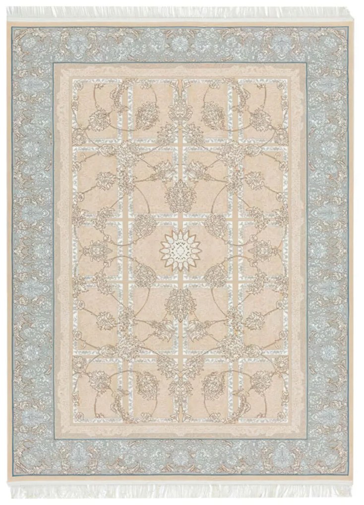 150x230 cm Covor Persan Isfahan, 70% Polipropilenă și 30% Polyester, Design Clasic, Bej, Densitate 3000 gr/m2