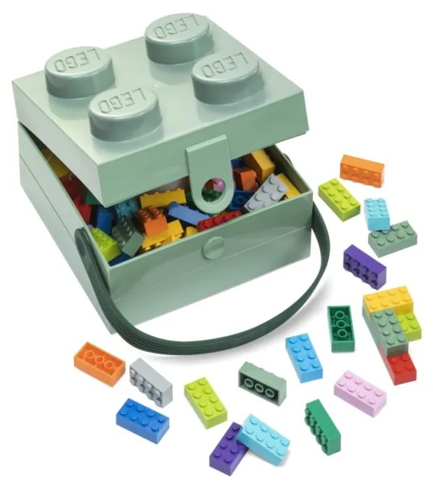 Cutie depozitare LEGO cu mâner, verde