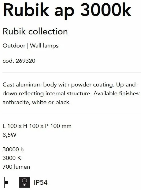 Aplica LED ambientala design modern Rubik ap 3000k NERO