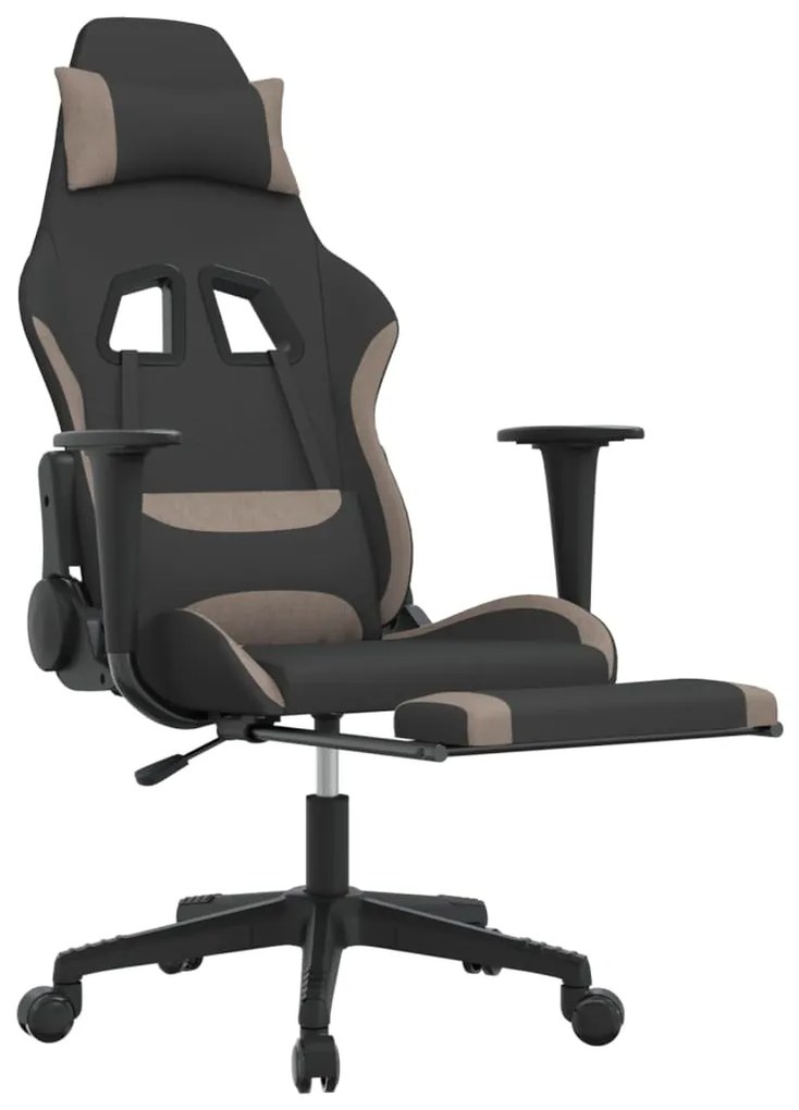 Scaun de gaming cu masaj suport picioare, negru   taupe, textil 1, Gri taupe, Cu suport de picioare