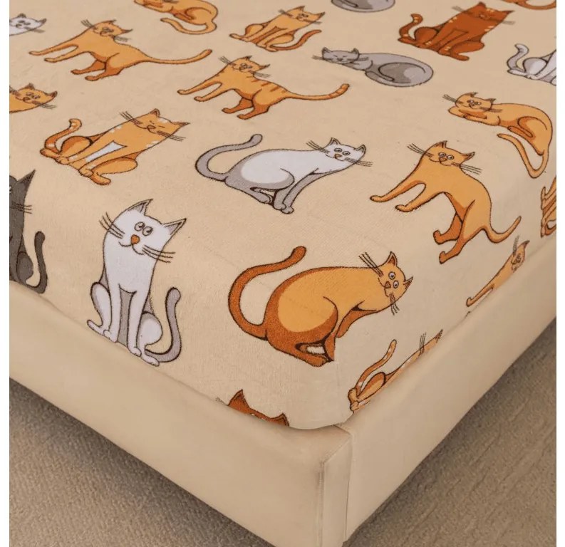 Cearsaf Cocolino microplus cu elastic COLORED CATS 90x200 cm crem