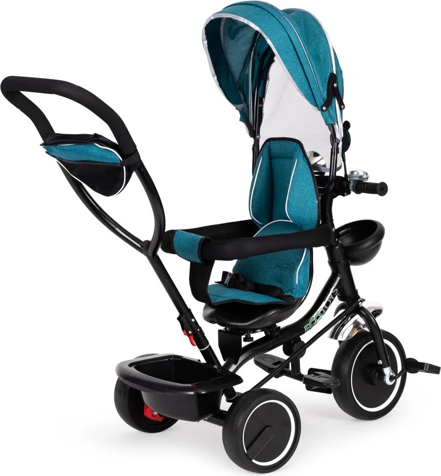 Triciclu triciclu trei roți scaun pivotant copertină verde-albastru