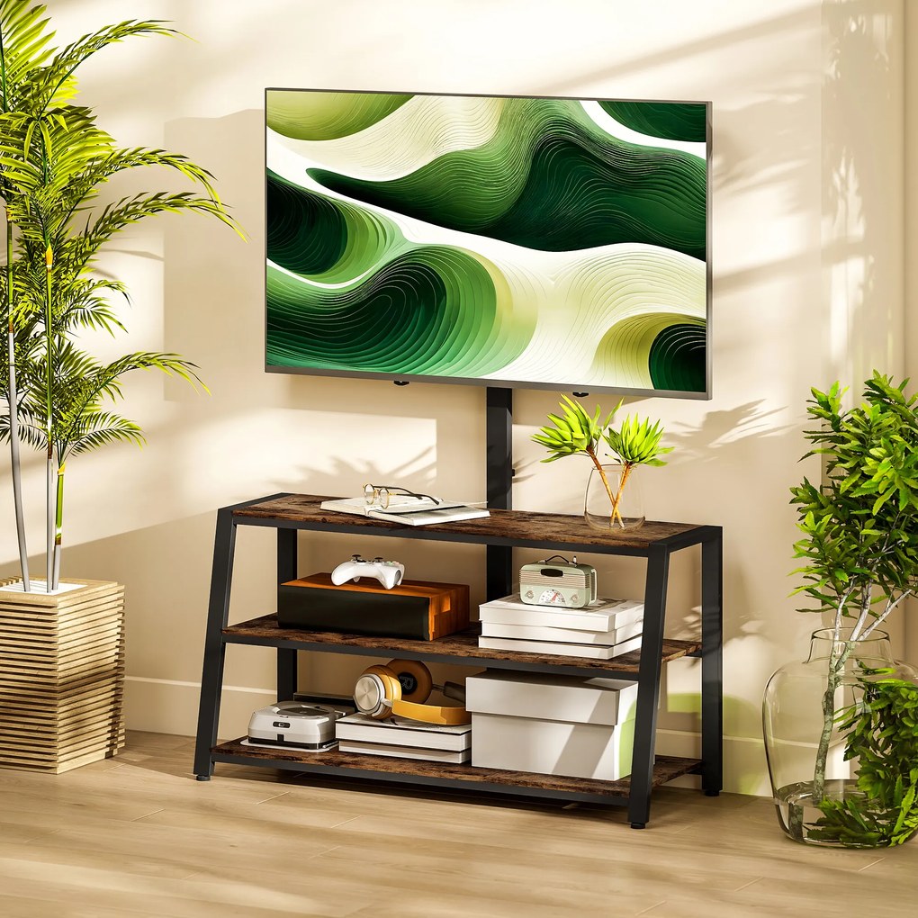 HOMCOM Comodă TV cu suport pentru televizoare de 81-178 cm, rafturi deschise, unghi reglabil 35°, 108x41x135cm, maro | Aosom Romania