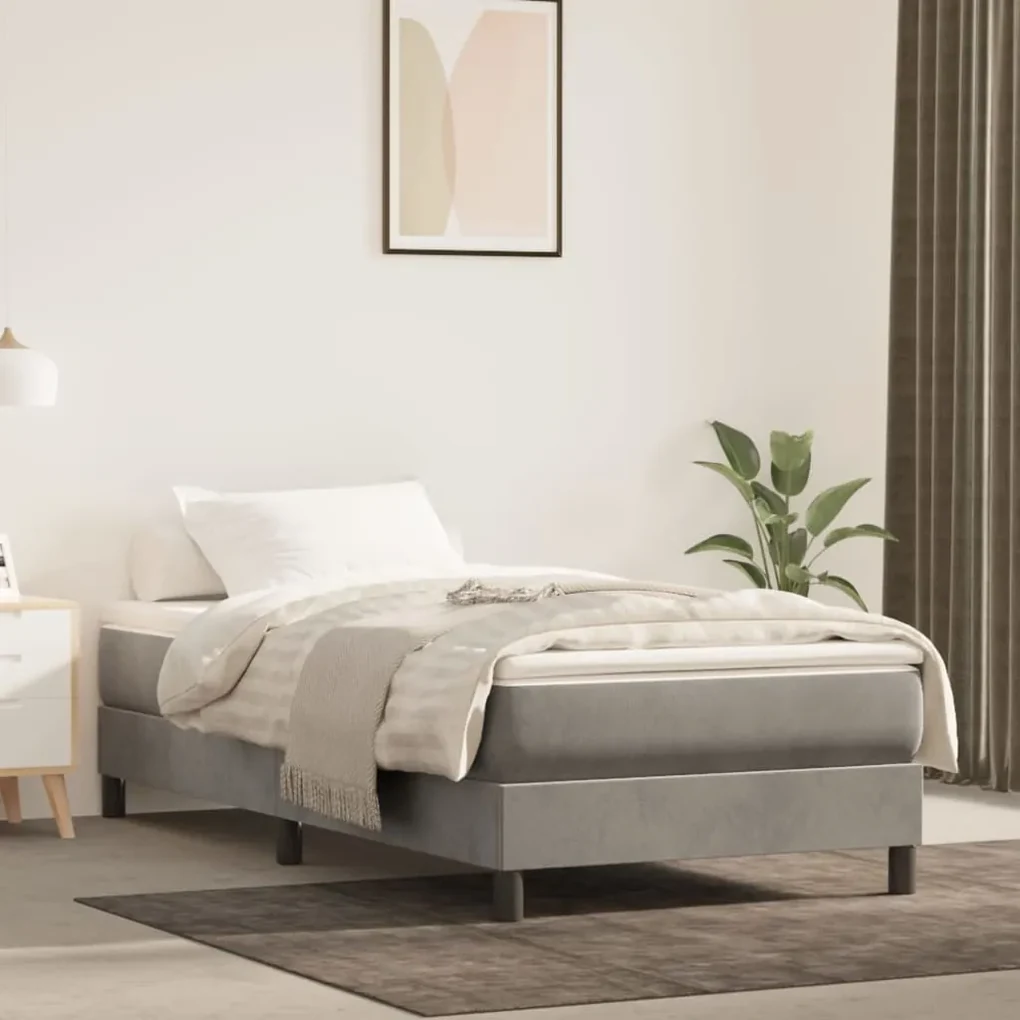 347728 vidaXL Saltea de pat cu arcuri, gri deschis, 90x200x20 cm, catifea