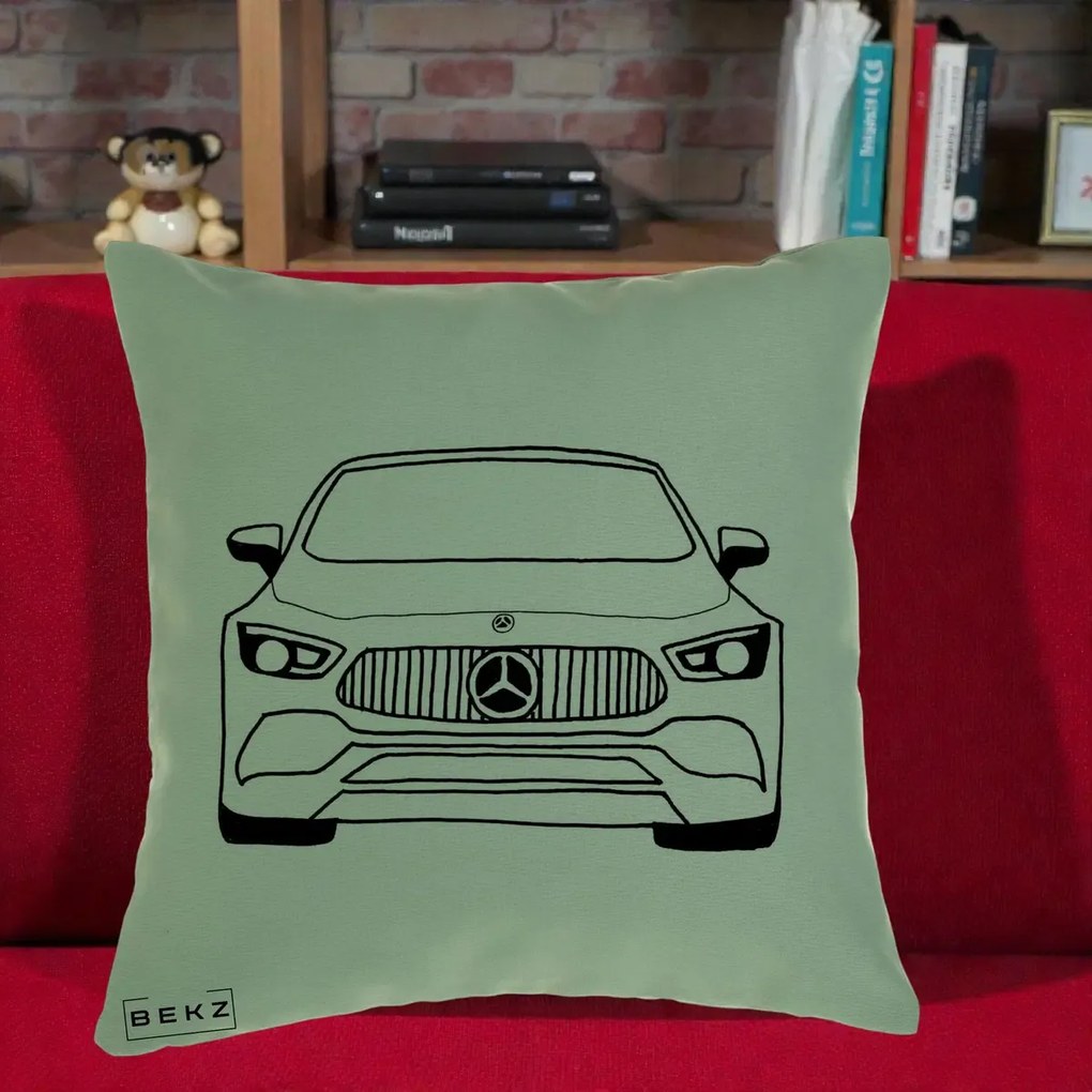 Perna Personalizata Mercedes-Benz Fata Linie, 40x40 cm, Verde, Husa Detasabila, Perna Inclusa, BEKZ®