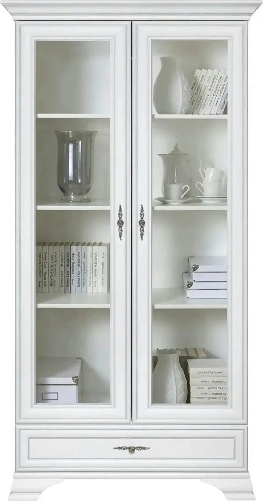 Dulap cu usi sticla IDENTO, alb, PAL/sticla, 100x44x210 cm