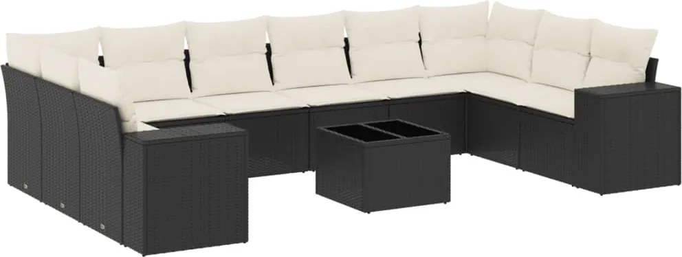 vidaXL Set canapele de grădină cu perne, 11 piese, negru, poliratan