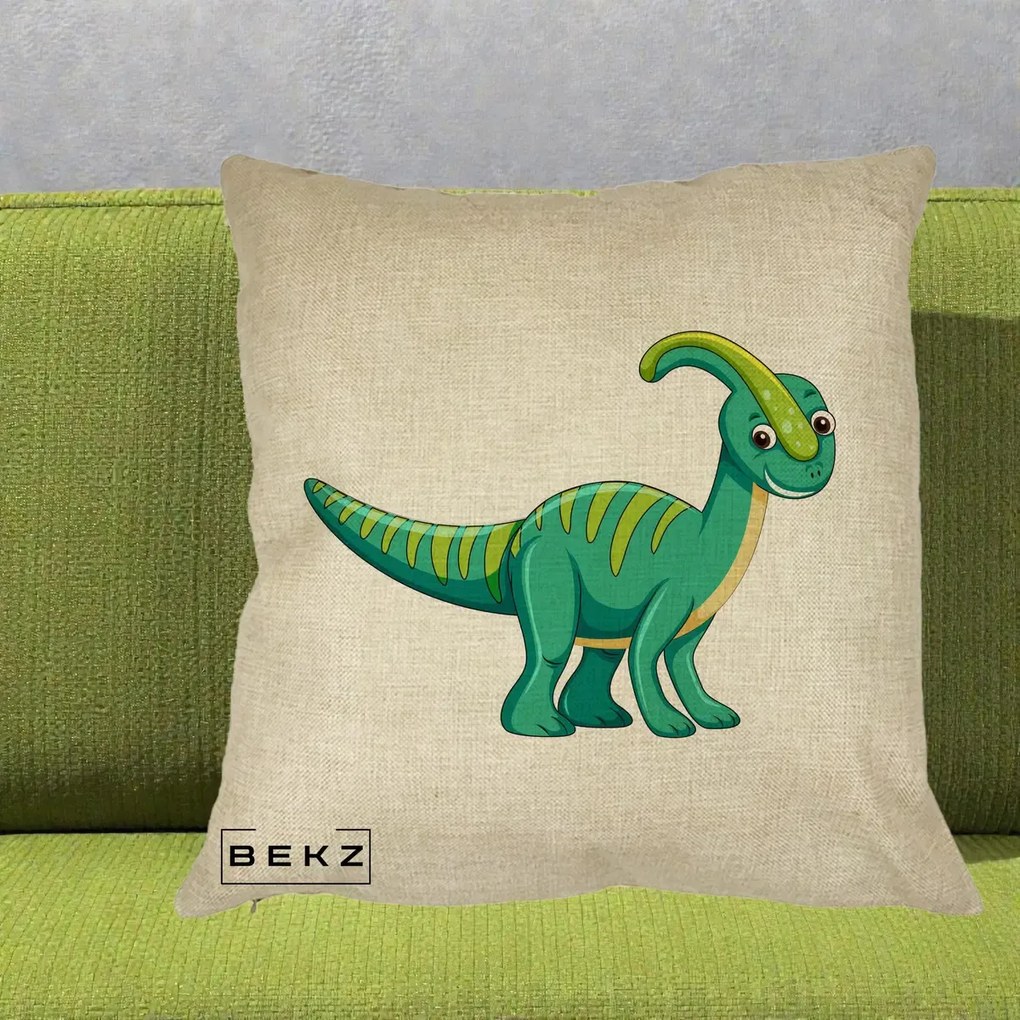 Perna Decorativa Parasaur Verde, 40x40 cm, Crem, Husa Detasabila, Perna Inclusa, BEKZ®