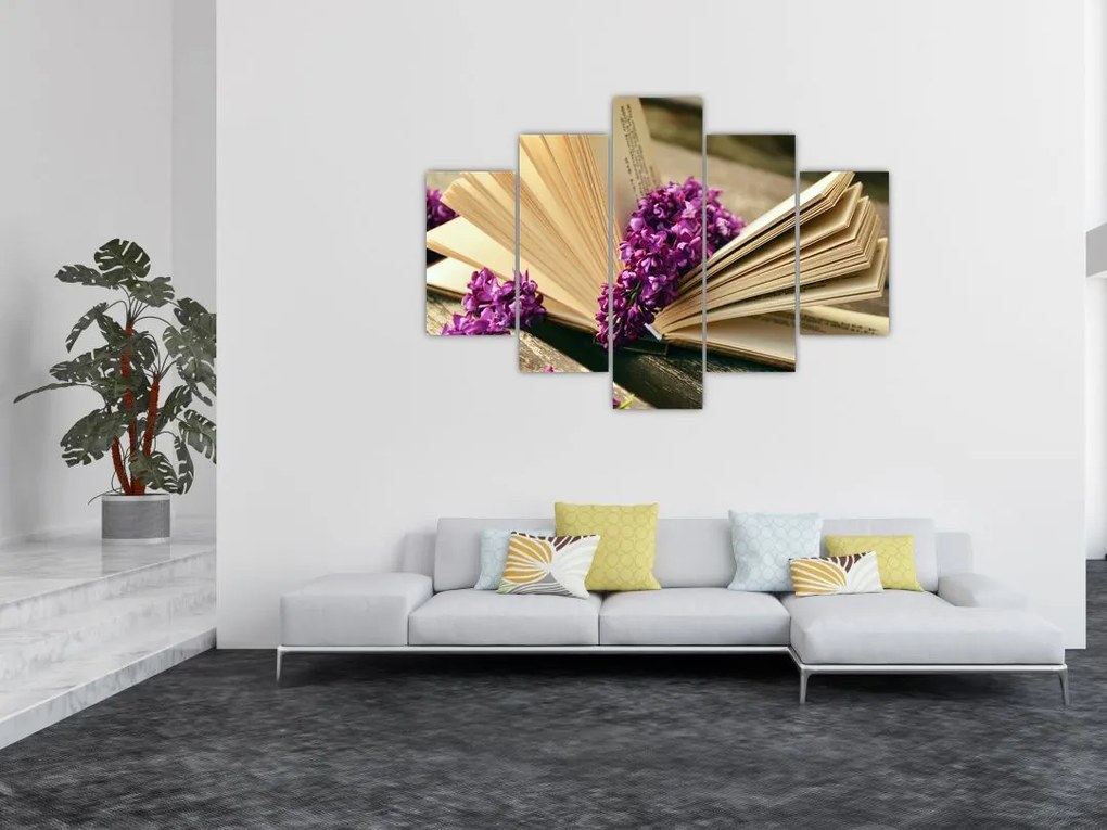 Tablou cu cartea și lavanda (150x105 cm)