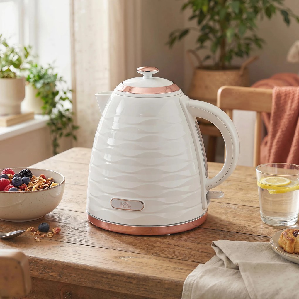HOMCOM Fierbător electric, 1,7L, 2,2kW, funcție de fierbere rapidă cu filtru anti-calcar detașabil și lavabil | Aosom Romania