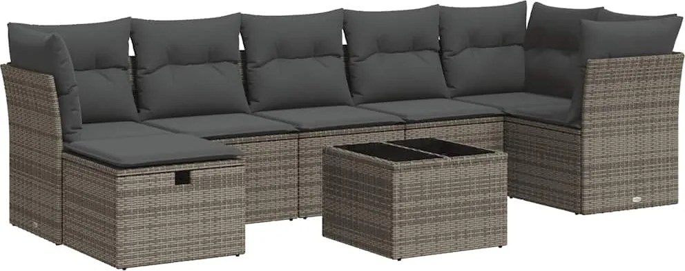 vidaXL Set canapele de grădină cu perne, 8 piese, gri, poliratan