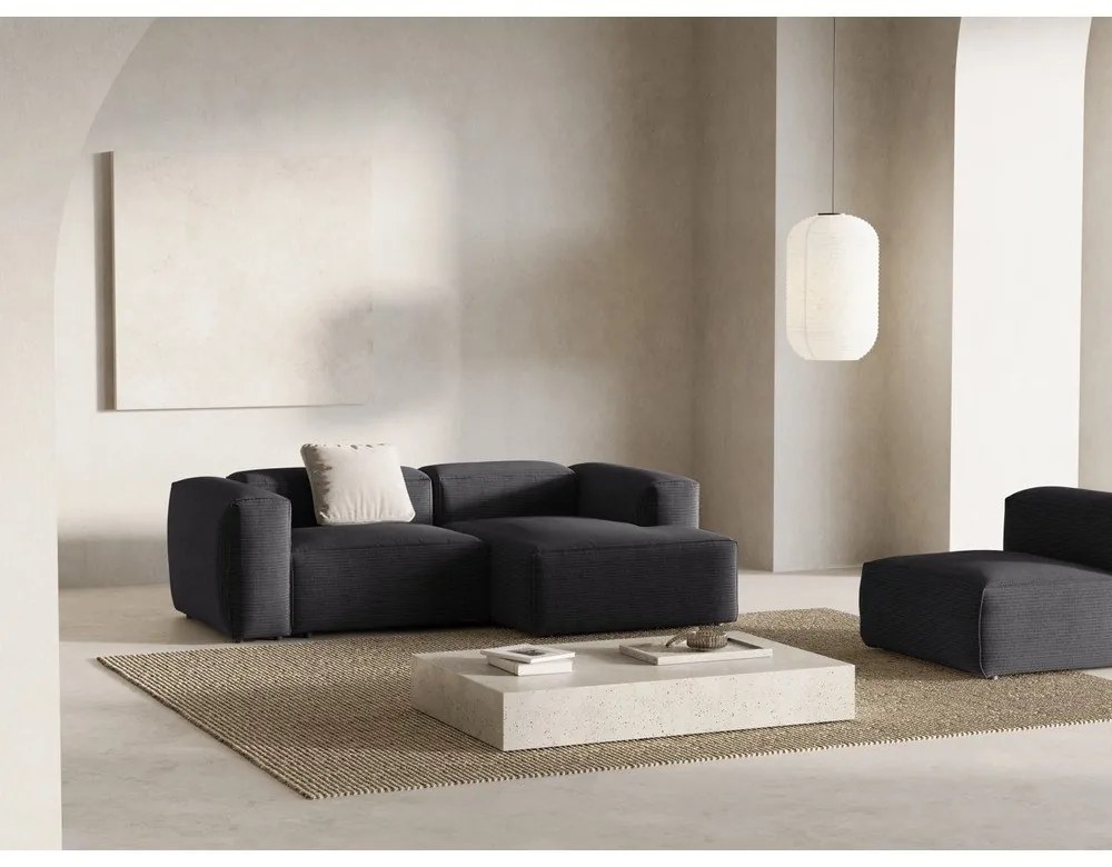 Colțar gri închis cu tapițerie din catifea reiată (cu colț pe partea dreaptă/cu șezlong) Bergamo – Cosmopolitan Design