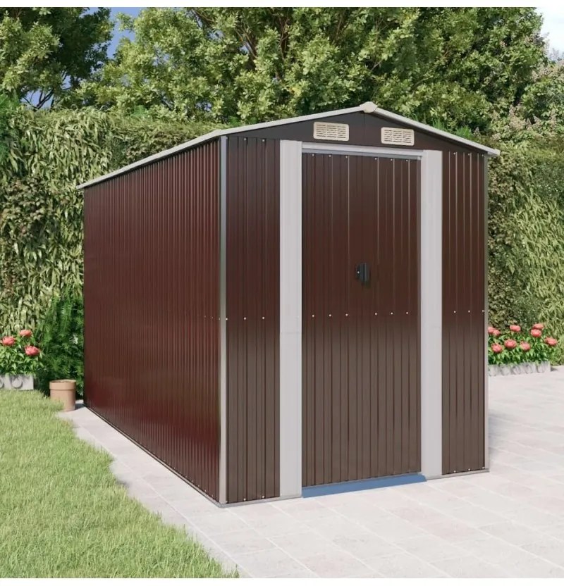 Magazie metalica de gradina, maro inchis, 192x357x223 cm, otel galvanizat