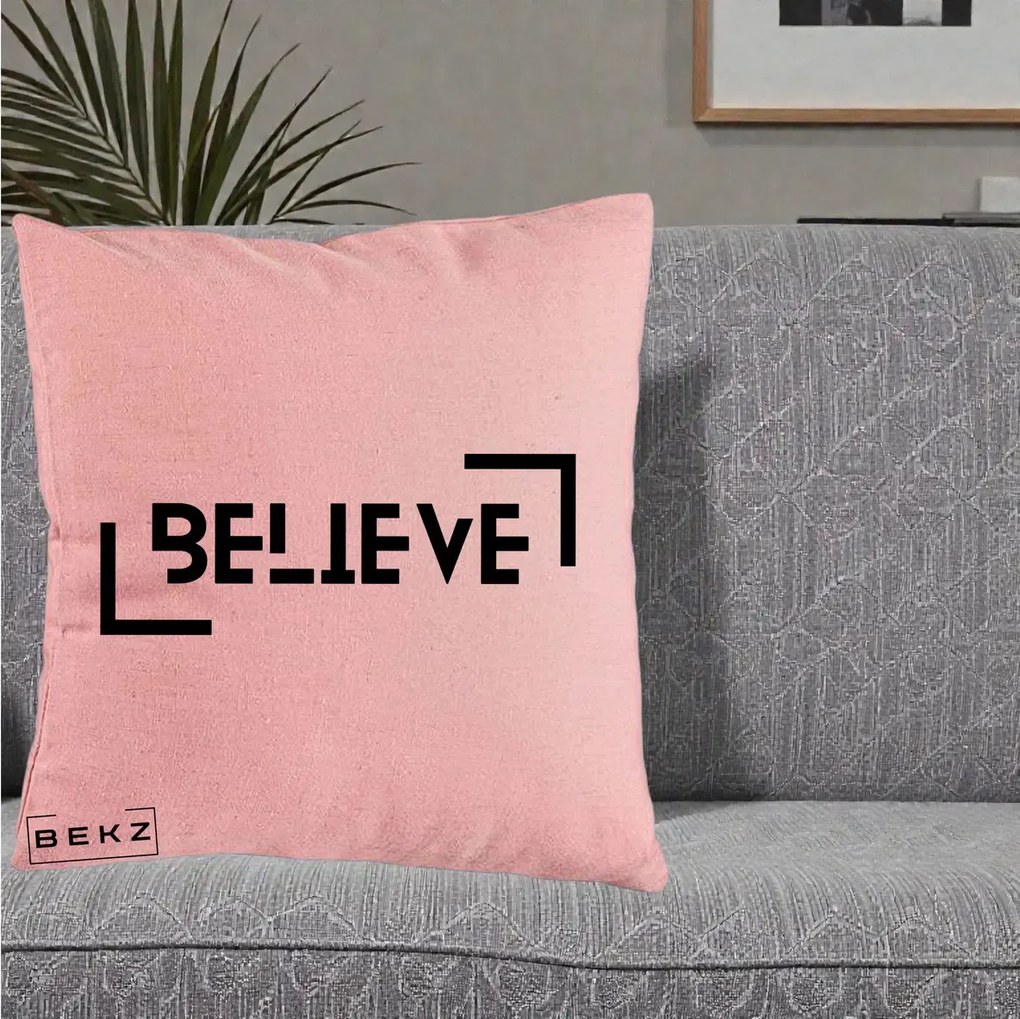 Perna Decorativa Believe Minimalist, 40x40 cm, Roz, Husa Detasabila, Perna Inclusa, BEKZ®