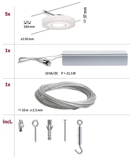 Paulmann 94109 - Set 5x LED/4,3 W, sistem complet pe cablu MAC 230 V