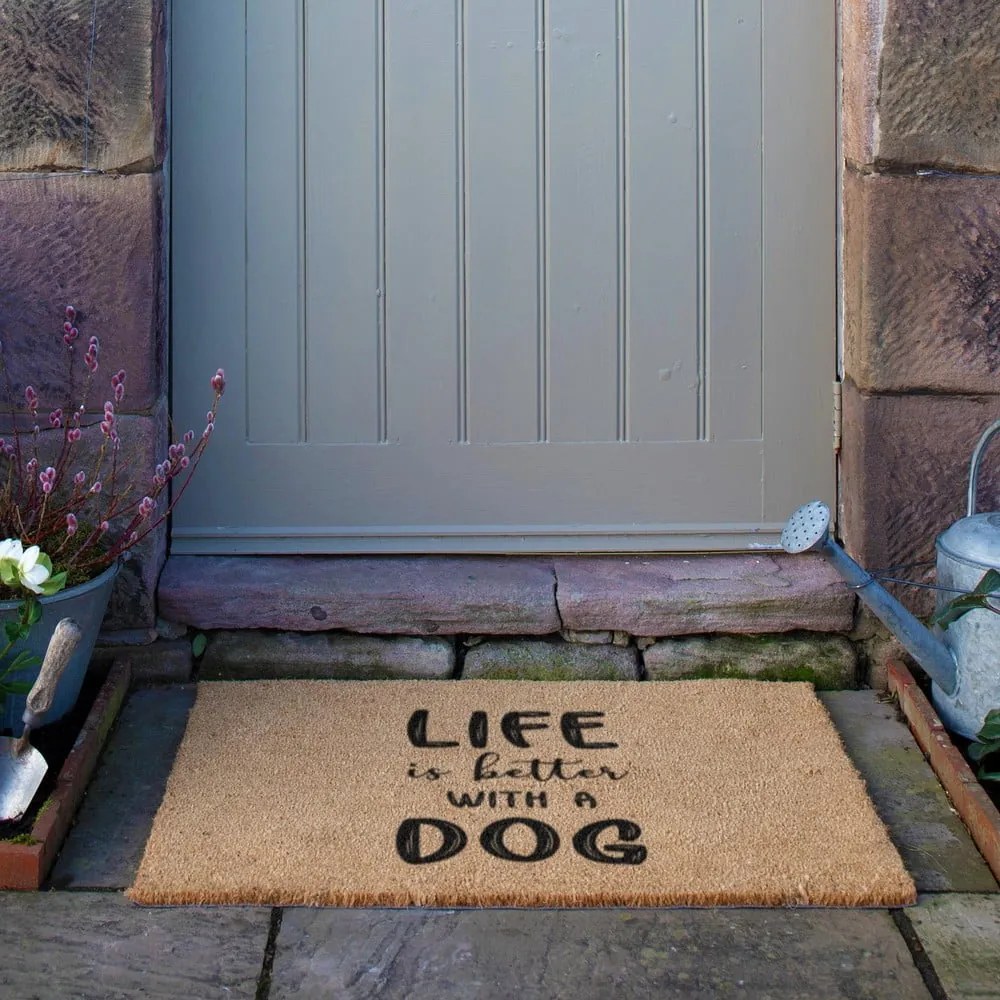 Covoraș de intrare din fibre de nucă de cocos 40x60 cm Life Is Better With a Dog – Artsy Doormats