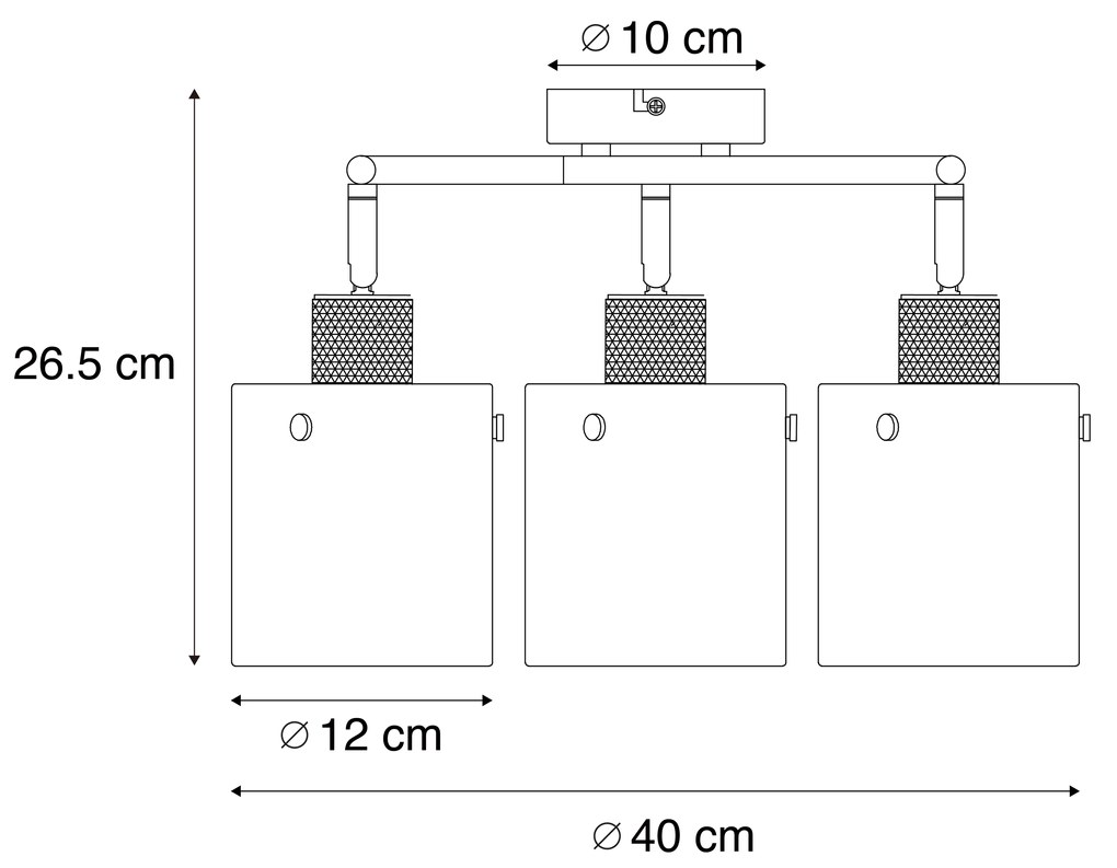 Spot de tavan negru de design cu sticlă fumurie rotundă cu 3 lumini - Domo