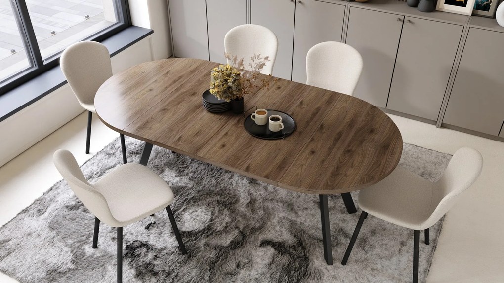 Mazzoni ALMO Nuc Elegant/picioare negre - MASĂ ROTUNDĂ EXTENSIBILĂ CU PICIOARE ÎN FORMĂ DE Y STIL LOFT PENTRU SALON/SUFRAGERIE